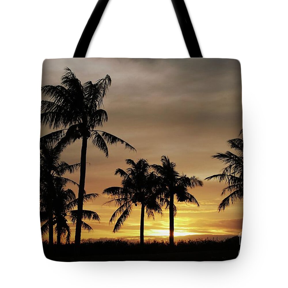 Coconut Tote Bag featuring the photograph Coconut trees at sunset by On da Raks