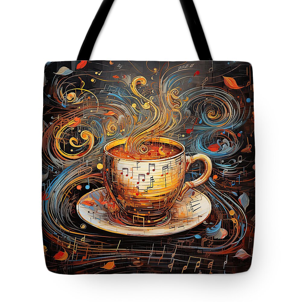 Coffee Tote Bag featuring the digital art Coffee And Music by Lourry Legarde