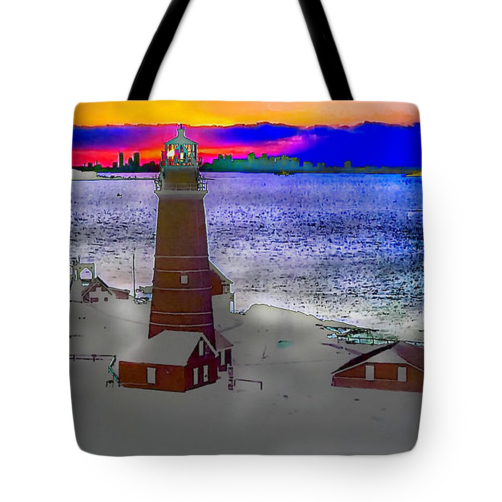 Cold Tote Bag featuring the painting Cold and Lonely Lighthouse by Bonnie Marie