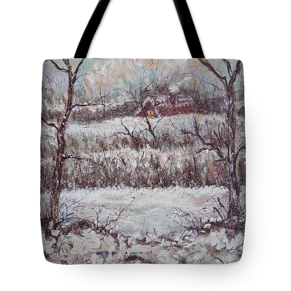 Landscape Tote Bag featuring the painting Cold Winter by Natalie Holland