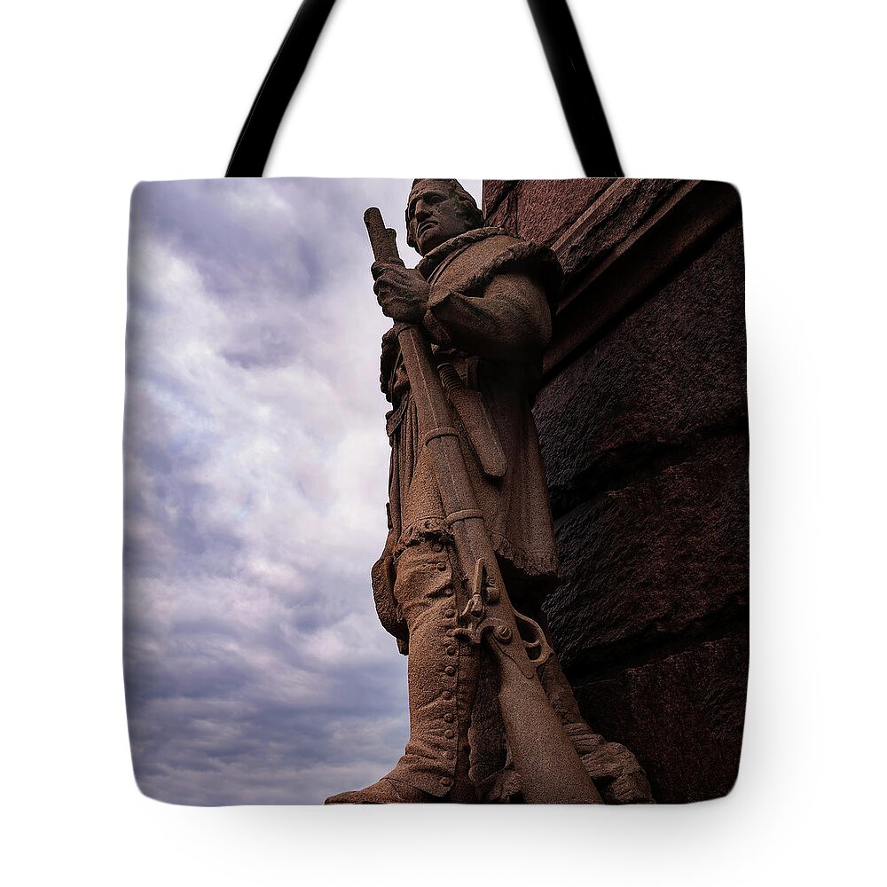 Colonial Soldier Tote Bag featuring the photograph Colonial soldier statue by Flees Photos