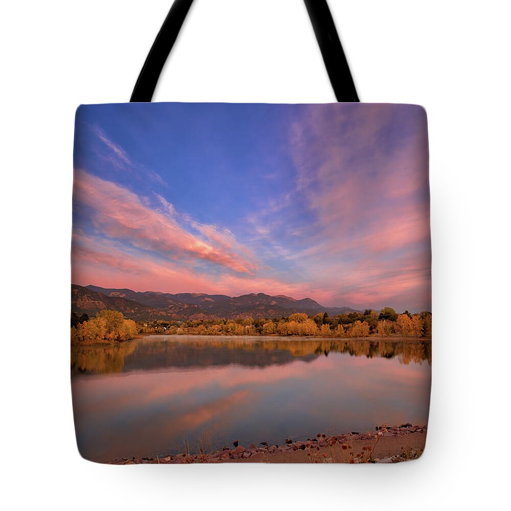 Lake Tote Bag featuring the photograph Colorado Lake Sunrise by Bob Falcone