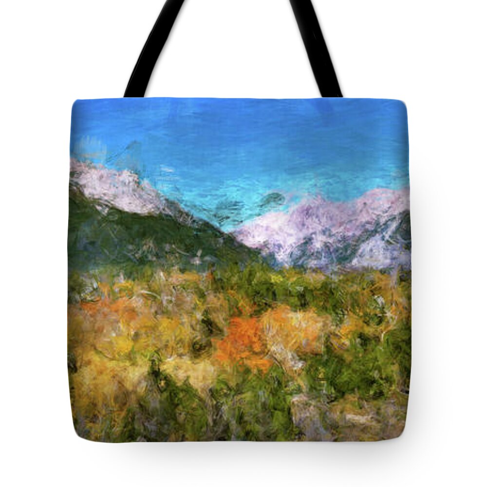Colorado Rocky Mountains Tote Bag featuring the digital art Colorado Rocky Mountains in the Fall by SnapHappy Photos