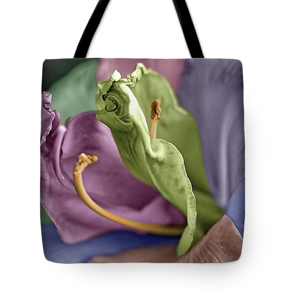 Lily Tote Bag featuring the photograph Colored LIly 3 by M Kathleen Warren