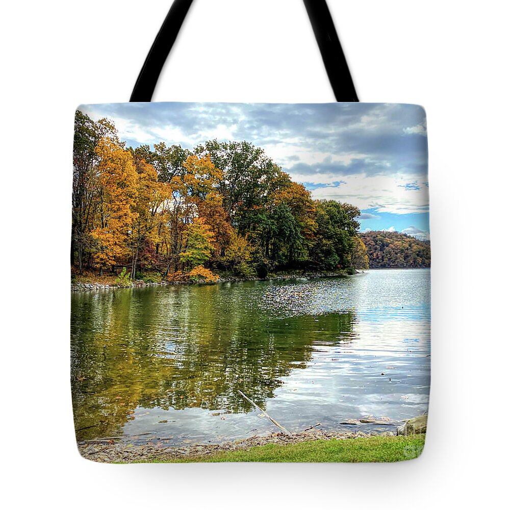 Claytor Lake State Park Tote Bag featuring the photograph Colorful Autumn at Claytor Lake State Park by Kerri Farley