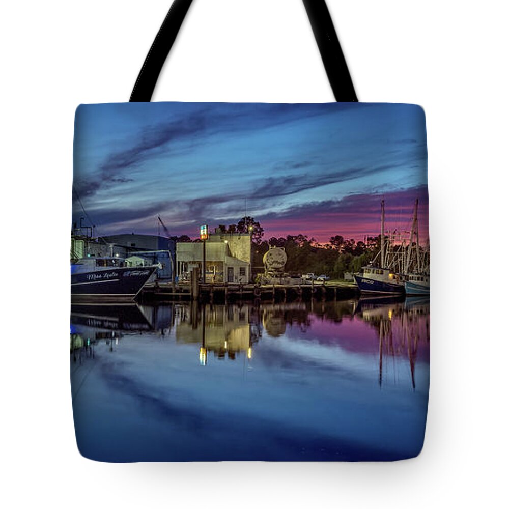 Dusk Tote Bag featuring the photograph Colorful Bayou Dusk Panorama by Brad Boland