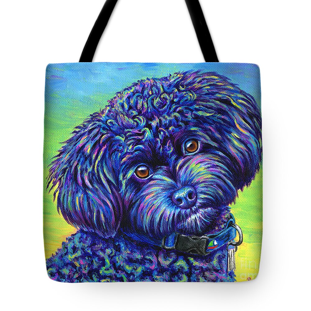 Poodle Tote Bag featuring the painting Opalescent - Black Toy Poodle by Rebecca Wang