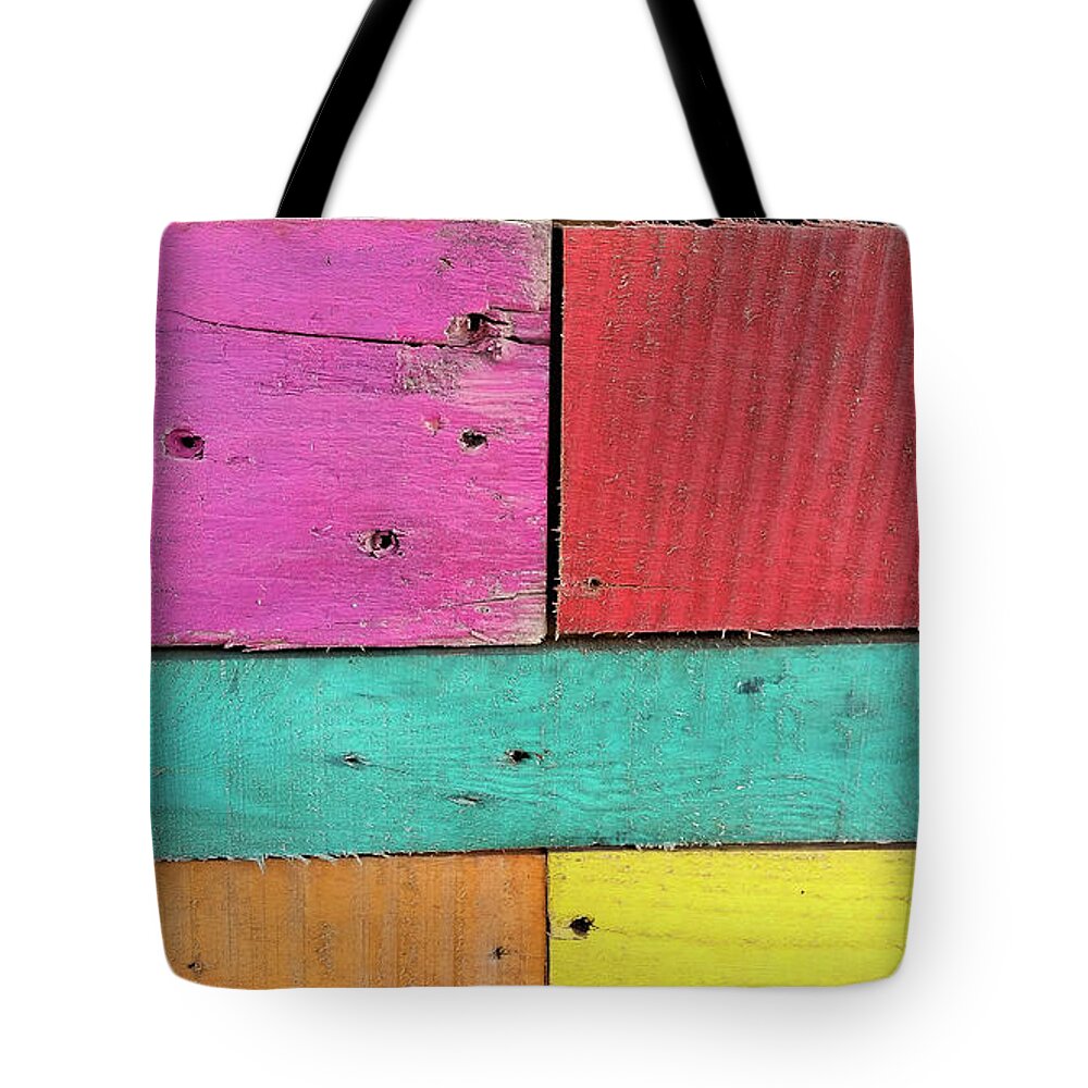 Colorful Boards Caribbean Pink Red Yellow Blue Orange Tote Bag featuring the photograph Colorful Boards in the Caribbean by David Morehead
