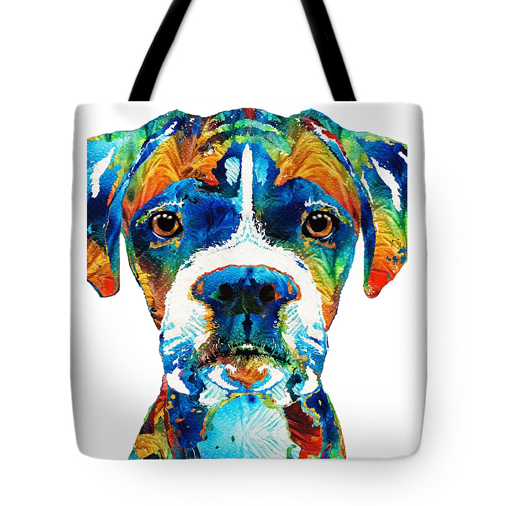 Boxer Tote Bag featuring the painting Colorful Boxer Dog Art By Sharon Cummings by Sharon Cummings