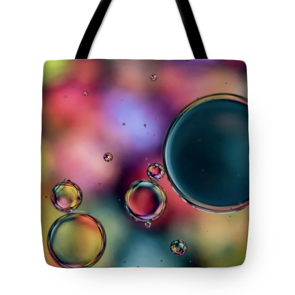 Oil Tote Bag featuring the photograph Colorful Bubbles by Cathy Kovarik