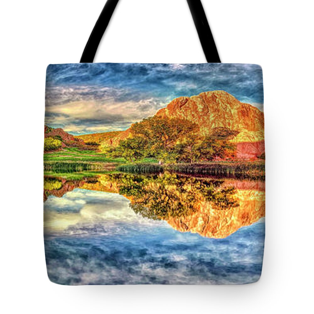  Colorful Colorado Tote Bag featuring the photograph Colorful Colorado Roxborough Reflection by OLena Art by Lena Owens - Vibrant DESIGN