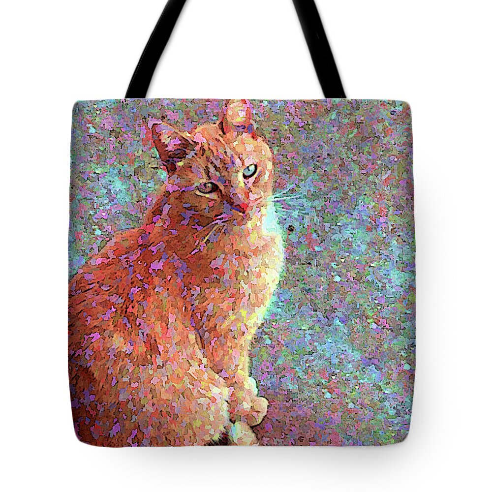 Colorful Tote Bag featuring the mixed media Colorful Confetti Spotted Cat by Shelli Fitzpatrick