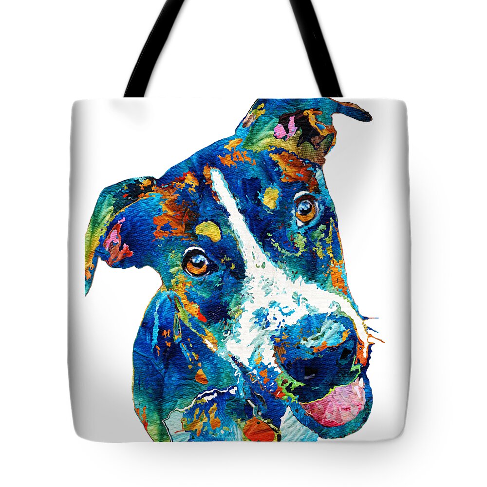 Dog Tote Bag featuring the painting Colorful Dog Art - Happy Go Lucky - By Sharon Cummings by Sharon Cummings