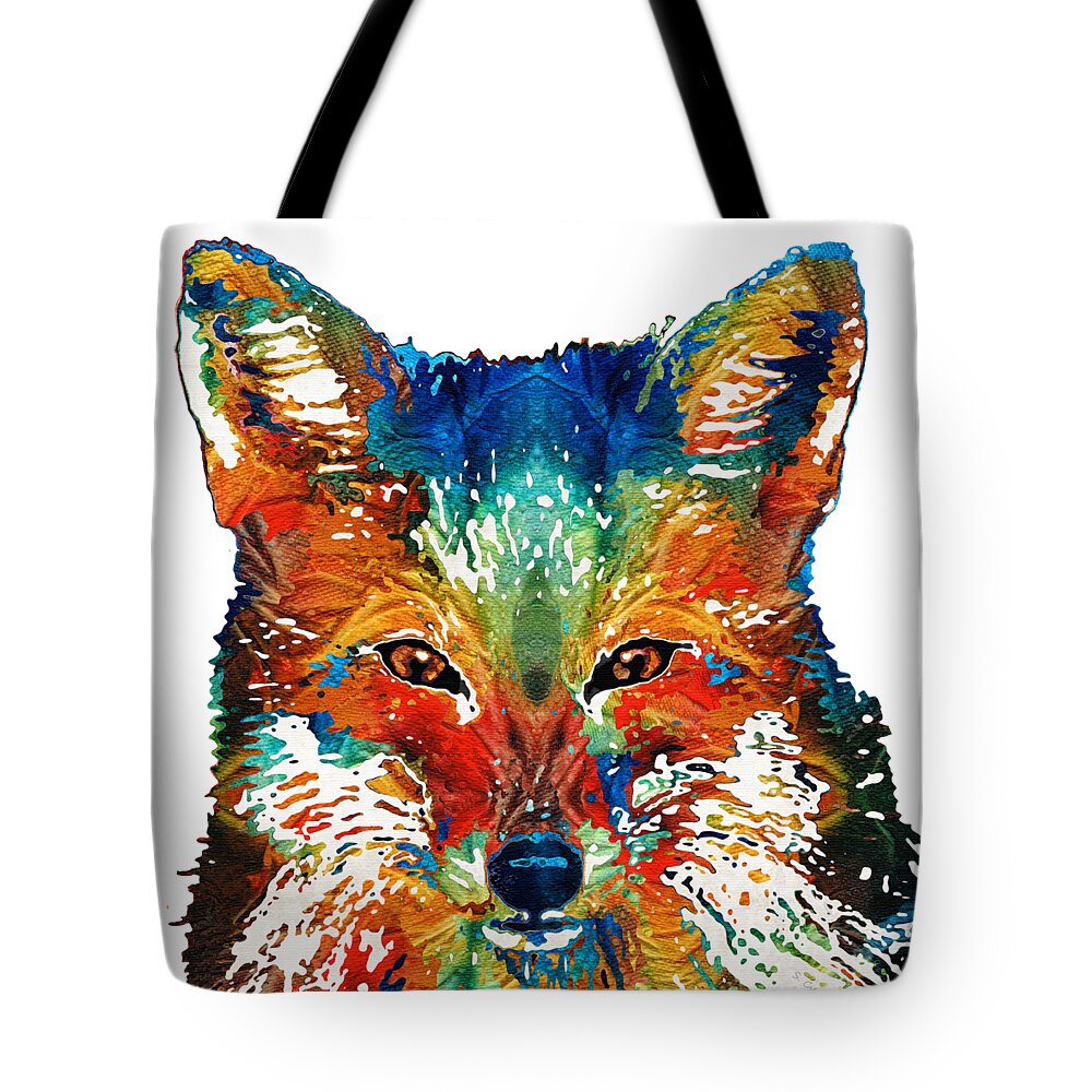 Fox Tote Bag featuring the painting Colorful Fox Art - Foxi - By Sharon Cummings by Sharon Cummings