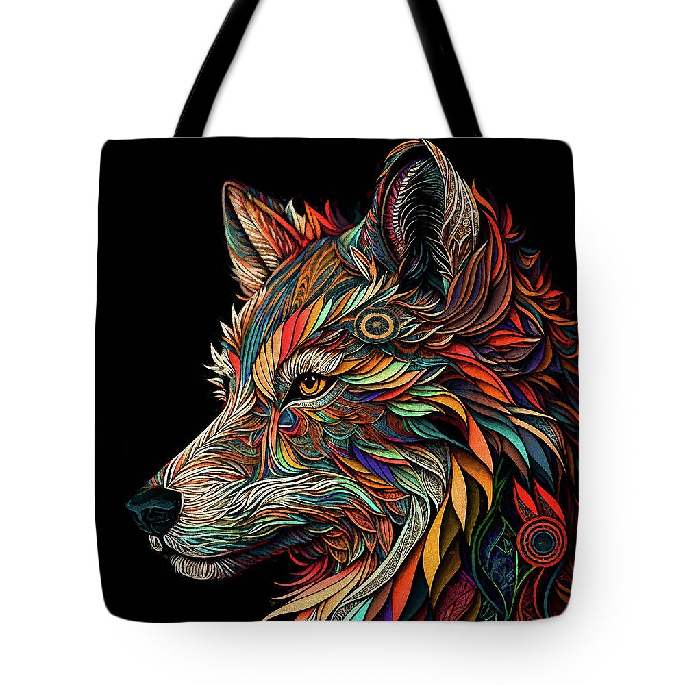 Fox Tote Bag featuring the digital art Colorful Fox Art by Peggy Collins