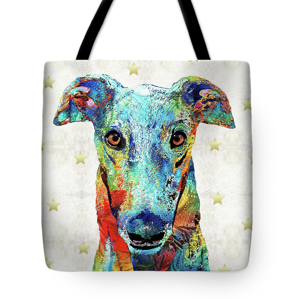 Greyhound Tote Bag featuring the painting Colorful Greyhound Dog Art - Sharon Cummings by Sharon Cummings