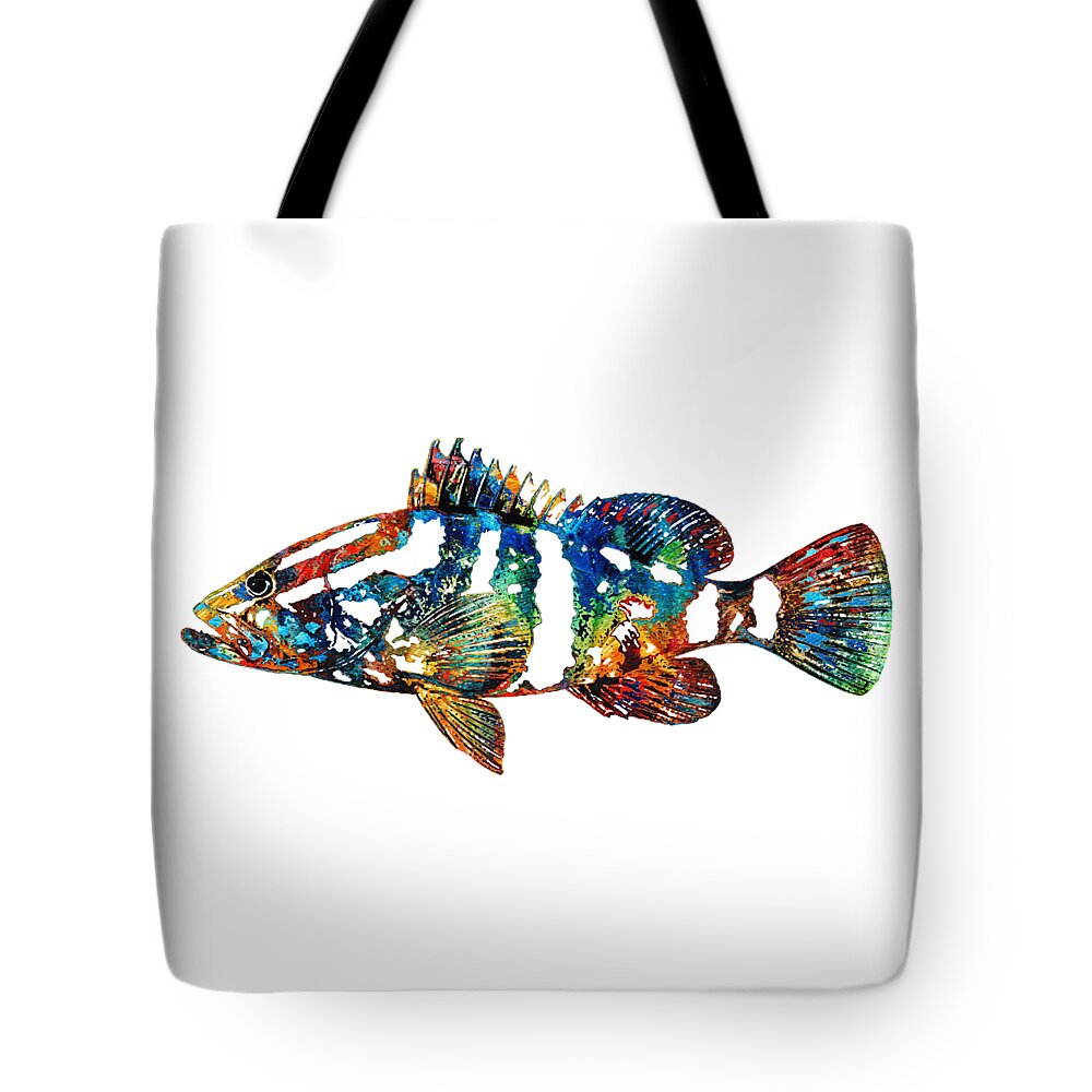 Fish Tote Bag featuring the painting Colorful Grouper 2 Art Fish by Sharon Cummings by Sharon Cummings