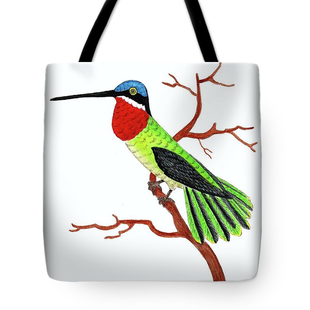 Hummingbird Tote Bag featuring the painting Colorful Hummingbird Day 4 Challenge by Donna Mibus