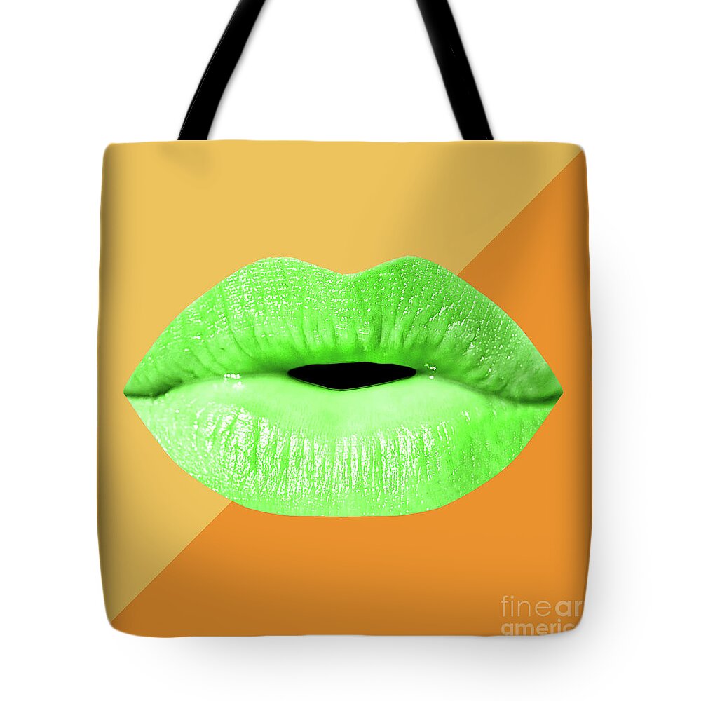 Lips Tote Bag featuring the mixed media Colorful Lips Mask - Green by Chris Andruskiewicz