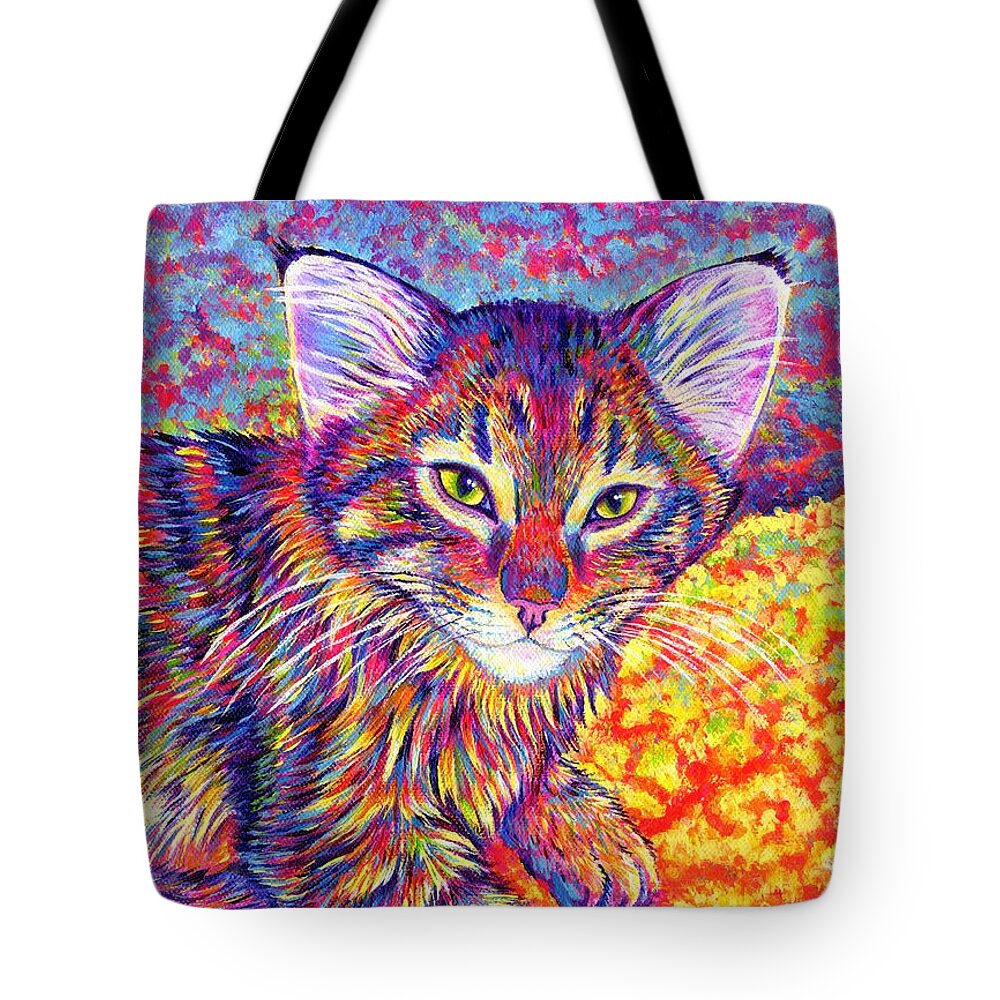 Cat Tote Bag featuring the painting Colorful Maine Coon Kitten by Rebecca Wang