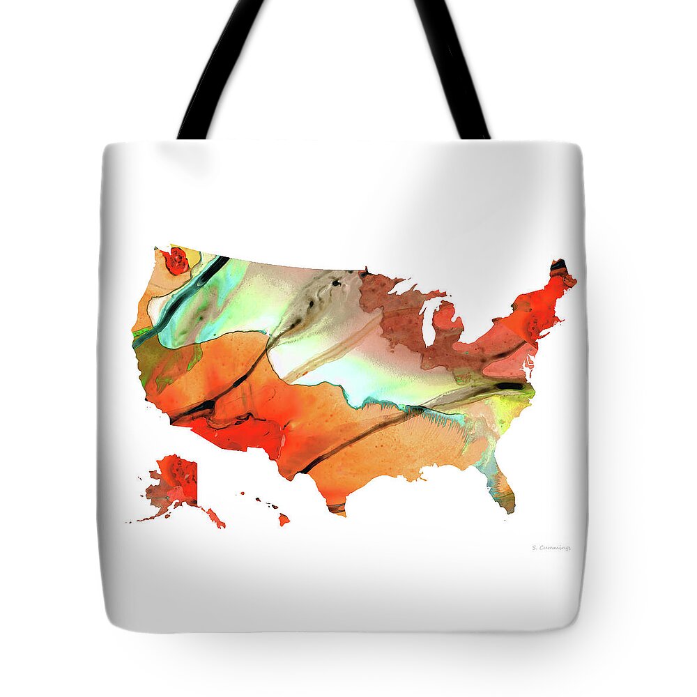 Map Tote Bag featuring the painting Colorful Map of The United States Of America 28 - Sharon Cummings by Sharon Cummings