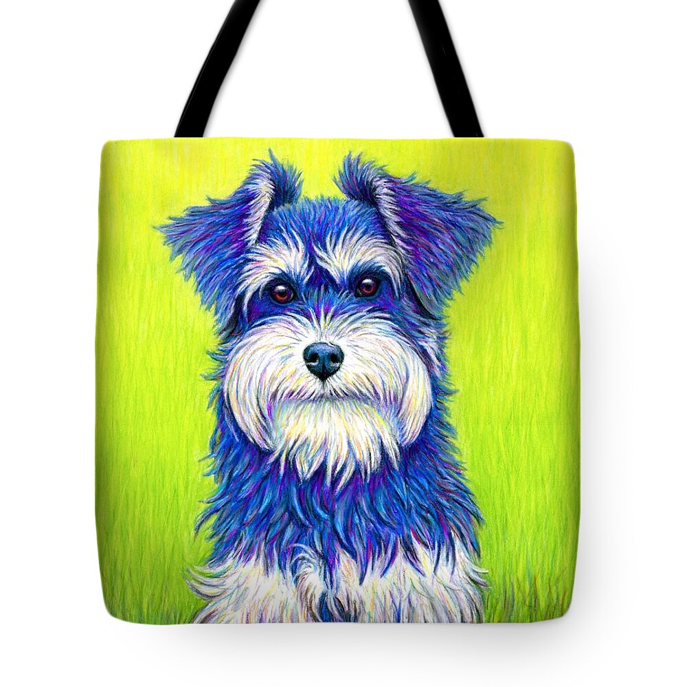 Miniature Schnauzer Tote Bag featuring the drawing Colorful Miniature Schnauzer Dog by Rebecca Wang