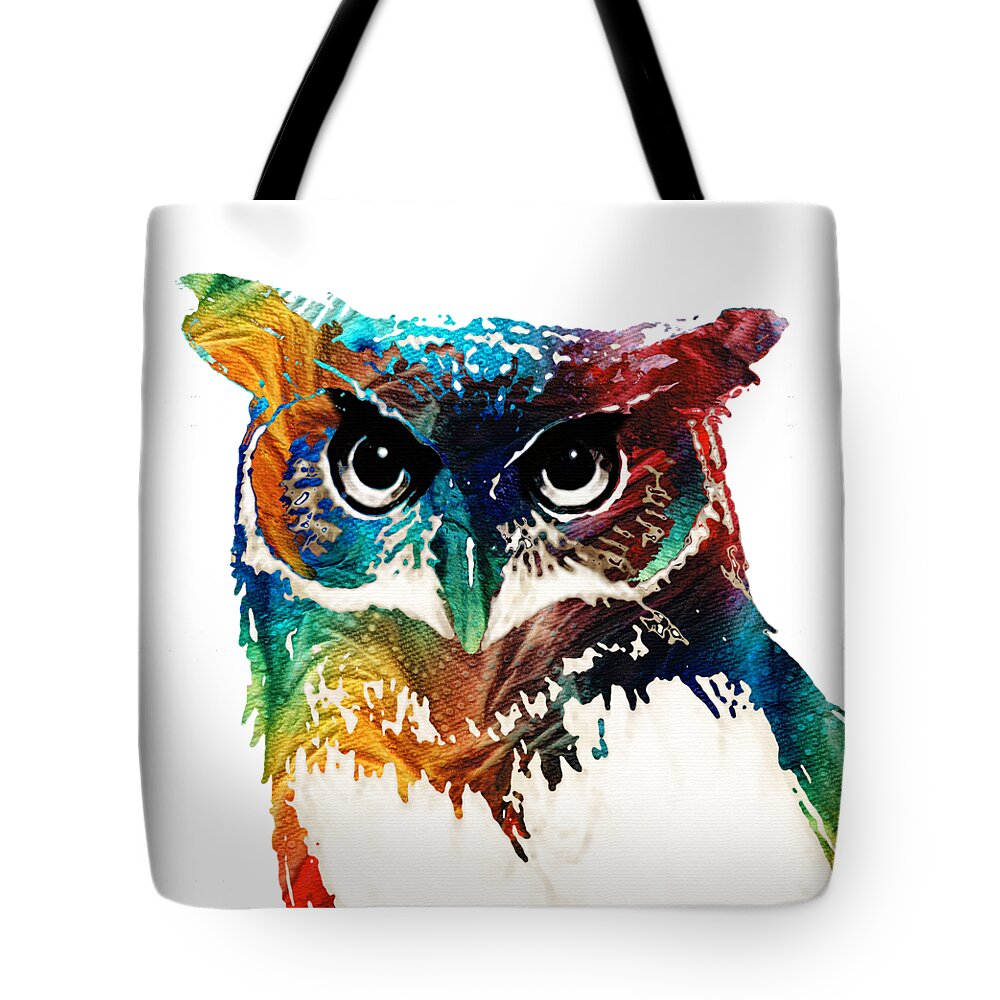 Owl Tote Bag featuring the painting Colorful Owl Art - Wise Guy - By Sharon Cummings by Sharon Cummings