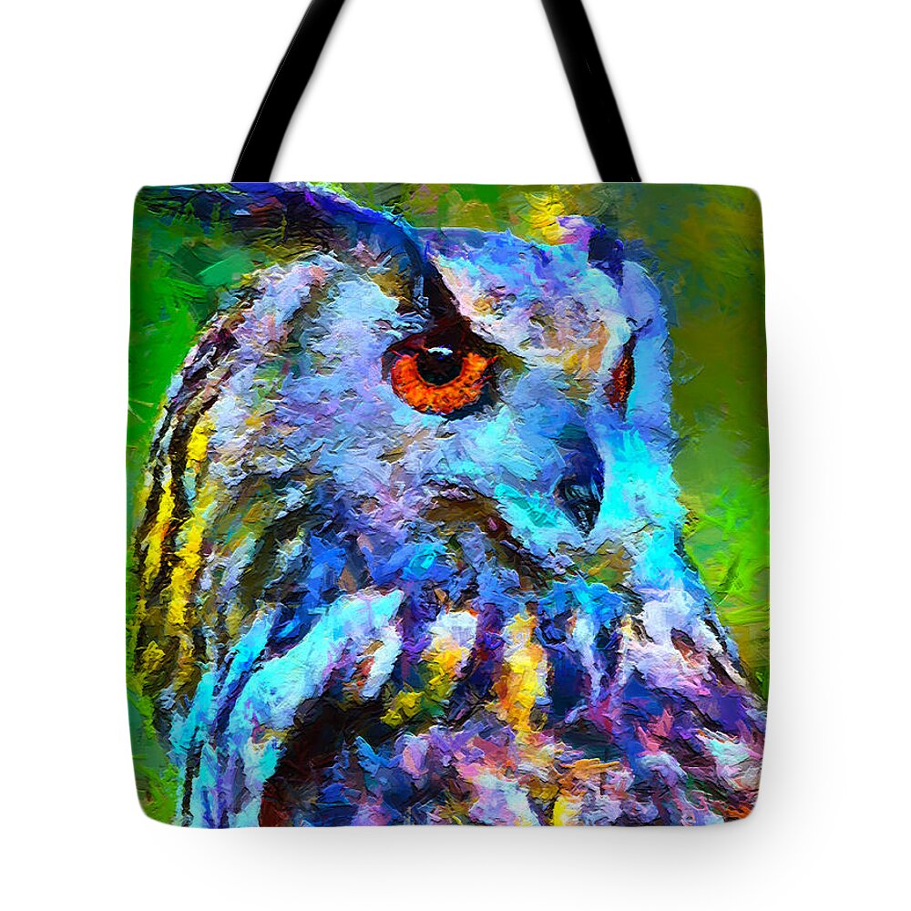 Bird Lovers Tote Bag featuring the mixed media Colorful Owls V1 by Marty's Royal Art