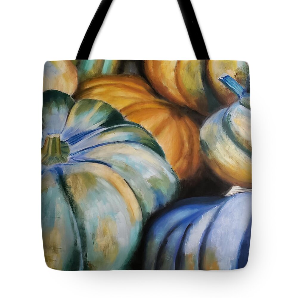 Pumpkins Tote Bag featuring the pastel Colorful Pumpkins by Alexis King-Glandon