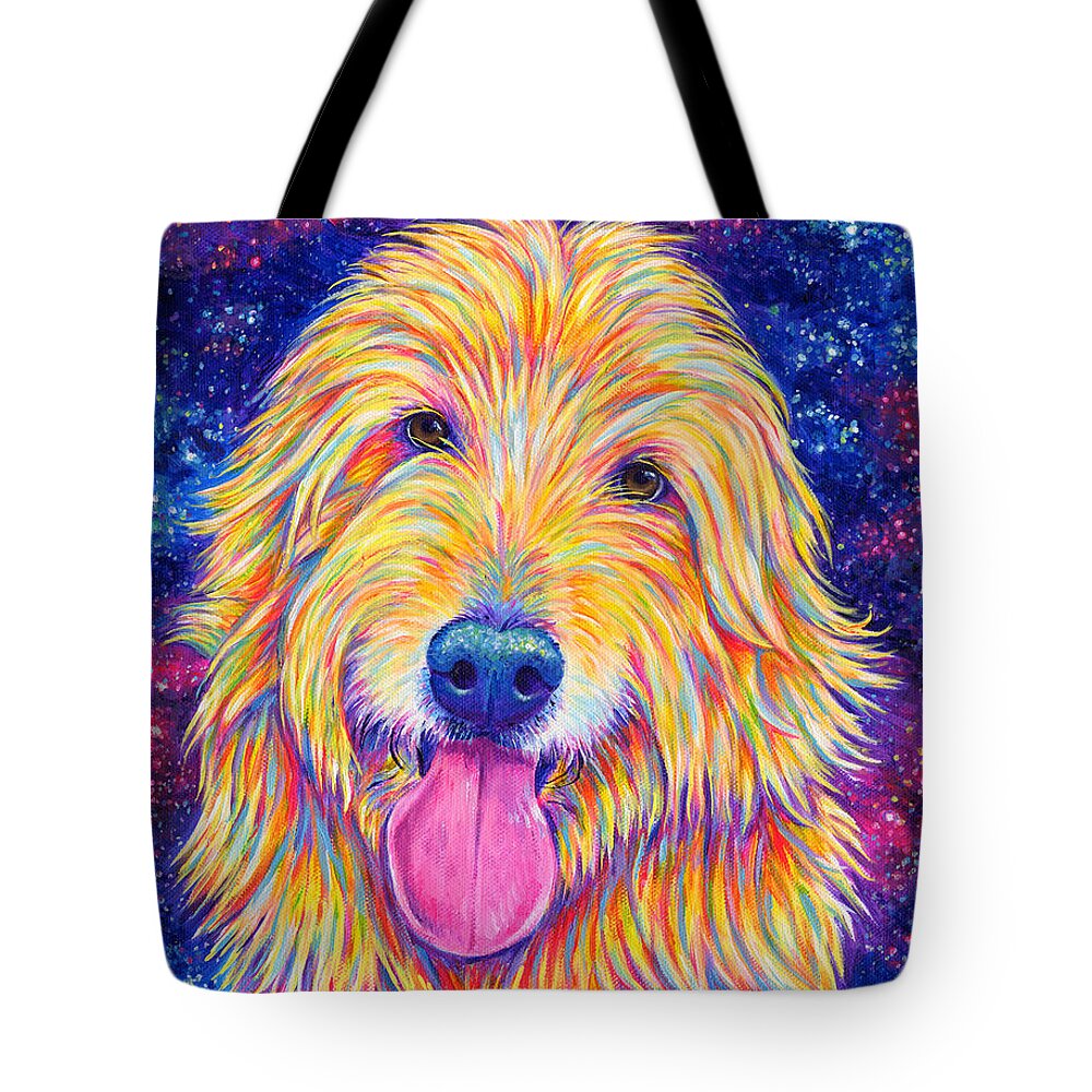 Goldendoodle Tote Bag featuring the painting Colorful Rainbow Goldendoodle by Rebecca Wang