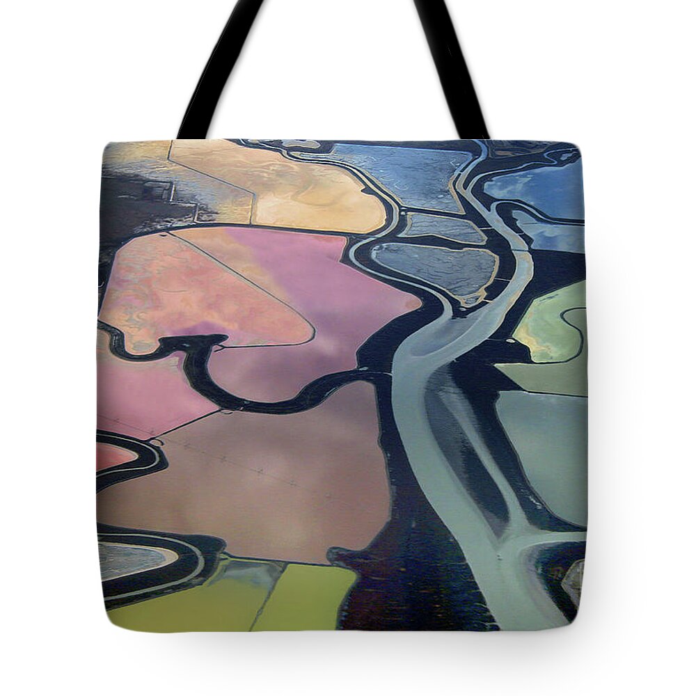 Salt Evaporation Ponds Tote Bag featuring the photograph Colorful Salt Evaporation Ponds in San Franccisco Bay Area by Wernher Krutein