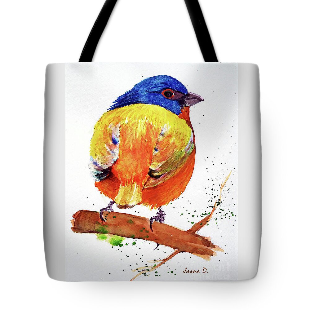 Bunting Tote Bag featuring the painting Colorful sparrow by Jasna Dragun