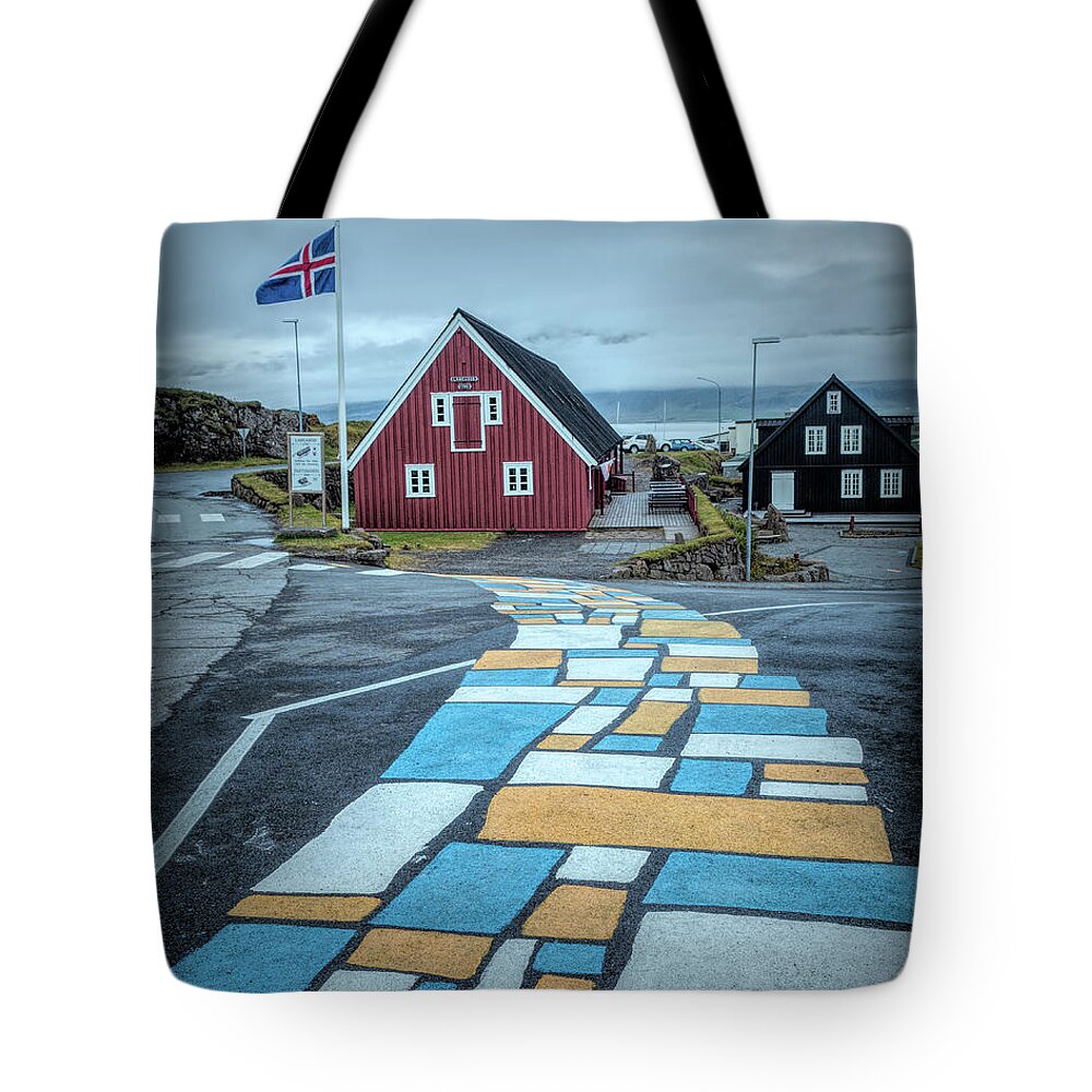 Iceland Tote Bag featuring the photograph Colorful Street in Djupivogur by Kristia Adams