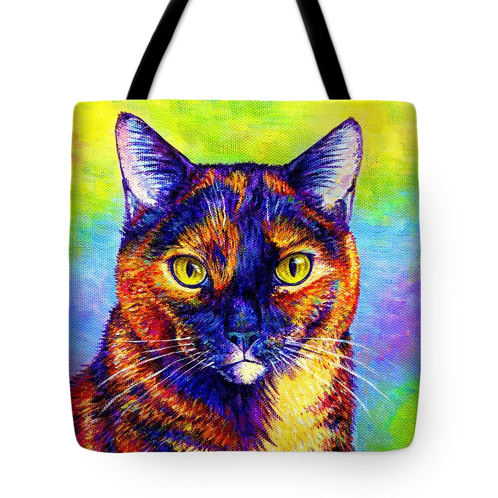 Cat Tote Bag featuring the painting Colorful Tortoiseshell Cat by Rebecca Wang