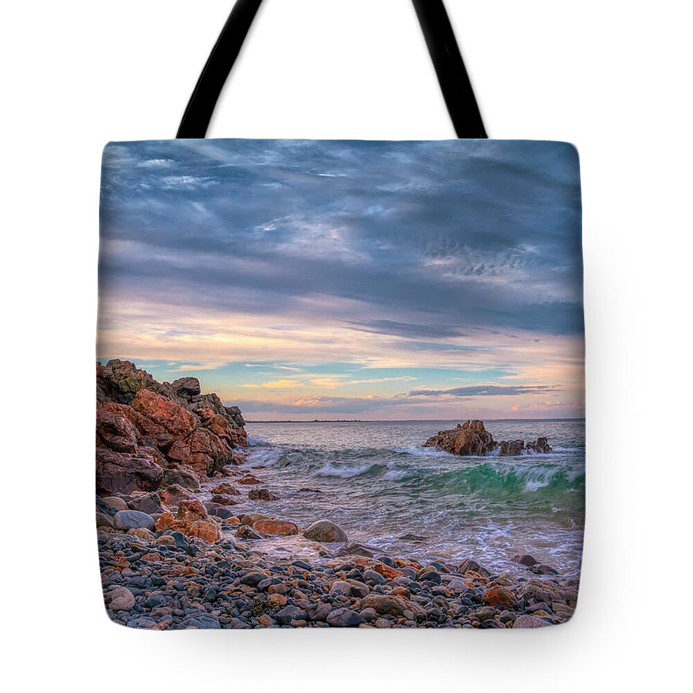 Atlantic Ocean Tote Bag featuring the photograph Colors of an Ogunquit Sunset by Penny Polakoff