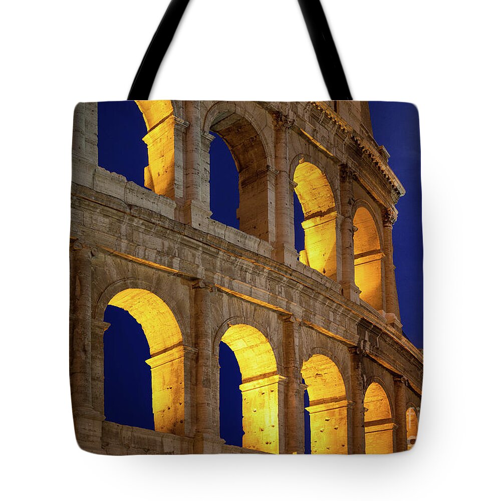 Colosseum Tote Bag featuring the photograph Colosseum and moon by Inge Johnsson