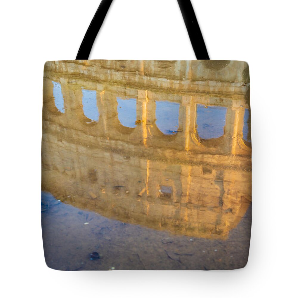 Roma Tote Bag featuring the photograph Colosseum reflection in water by Fabiano Di Paolo