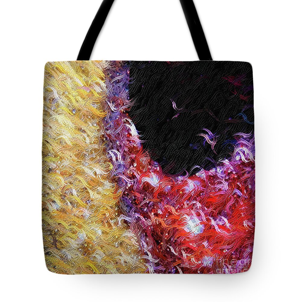 Red Tote Bag featuring the painting Colossians 1 13. Delivered. by Mark Lawrence