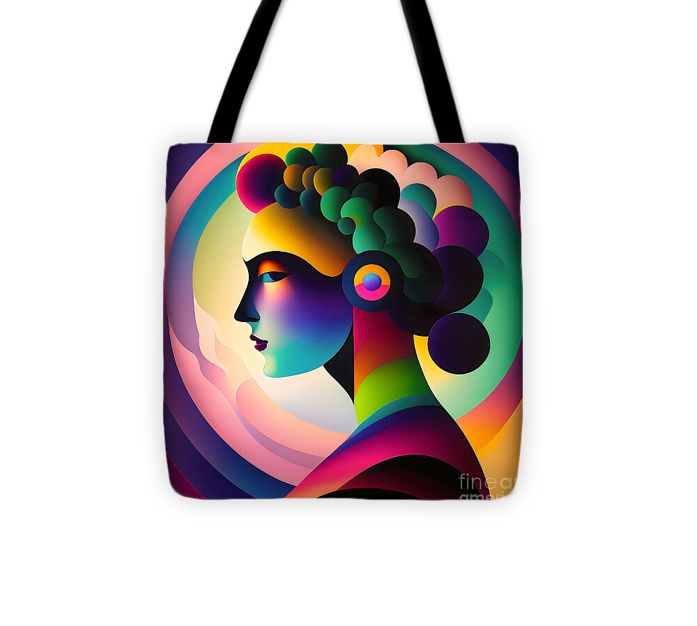 Portrait Tote Bag featuring the digital art Colourful Abstract Portrait - 14 by Philip Preston