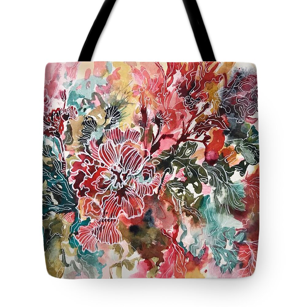 Abstract Coral Reef Painting Tote Bag featuring the painting Colourful Coral by Chris Hobel