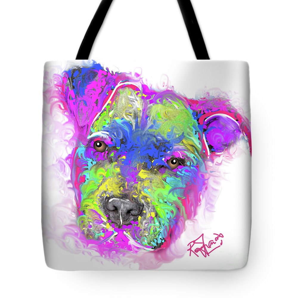 Digital Painting Tote Bag featuring the painting Dog Portrait - Colors of a Pitbull puppy by Remy Francis
