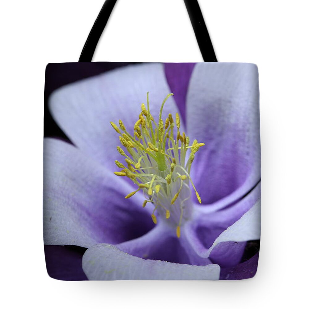 Macro Tote Bag featuring the photograph Columbine 764 by Julie Powell