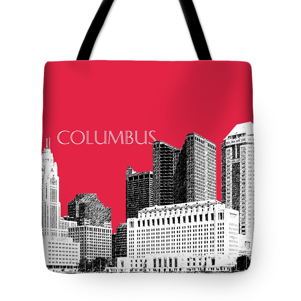 Architecture Tote Bag featuring the digital art Columbus Skyline - Red by DB Artist