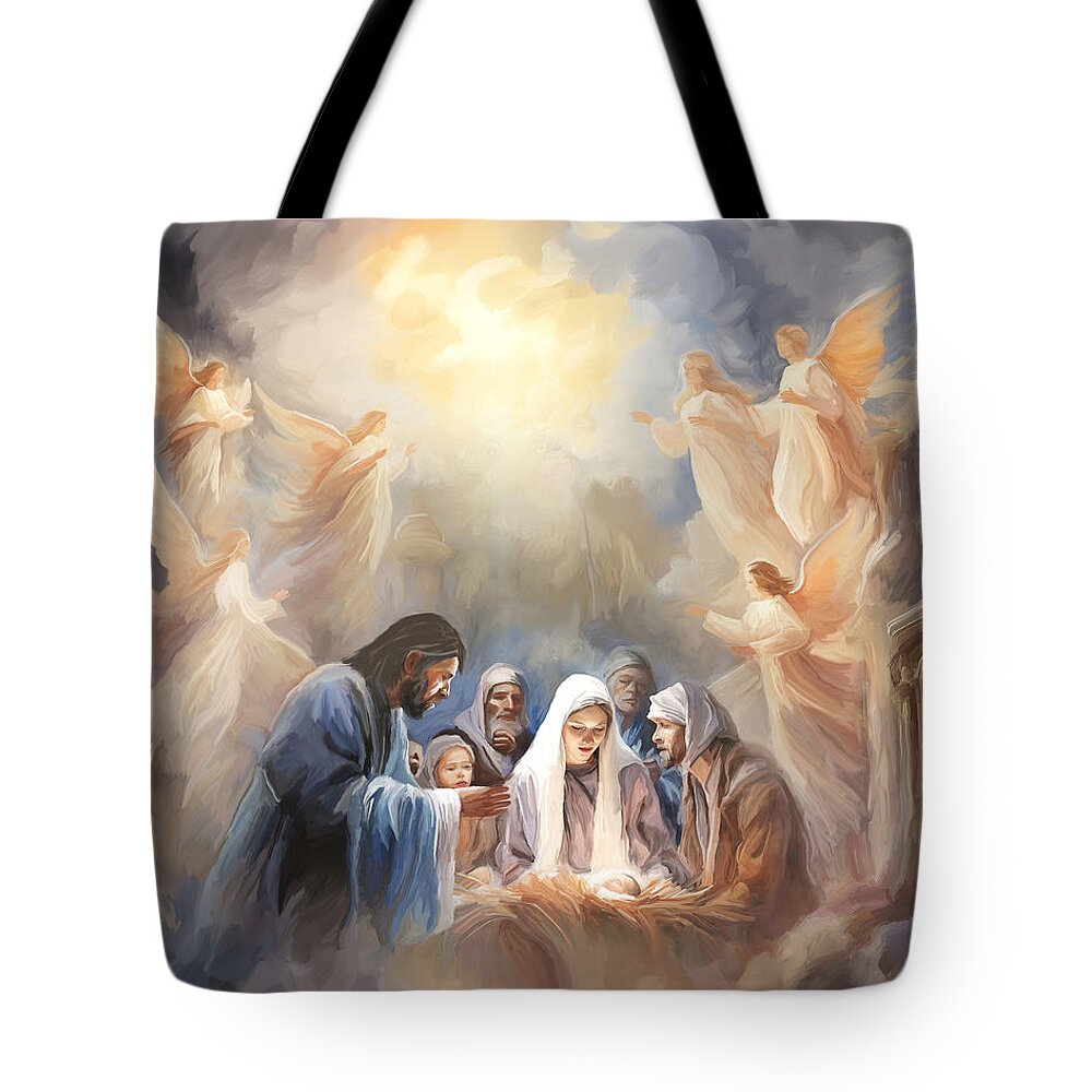 Religiously Tote Bag featuring the mixed media Come, Adore Him by Ramona Murdock