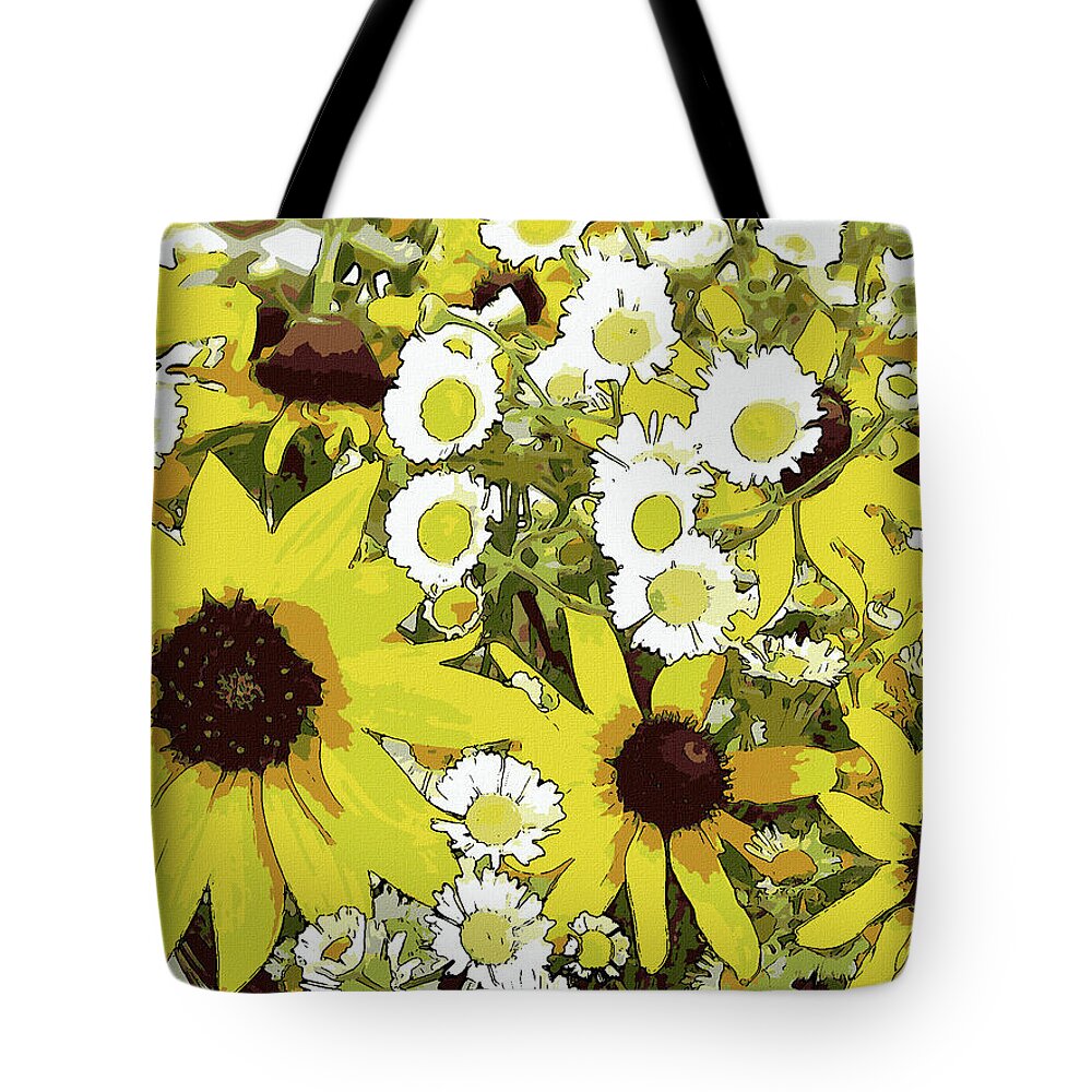 Flowers Tote Bag featuring the mixed media Comicbook Wildflowers Botanical Art by Shelli Fitzpatrick