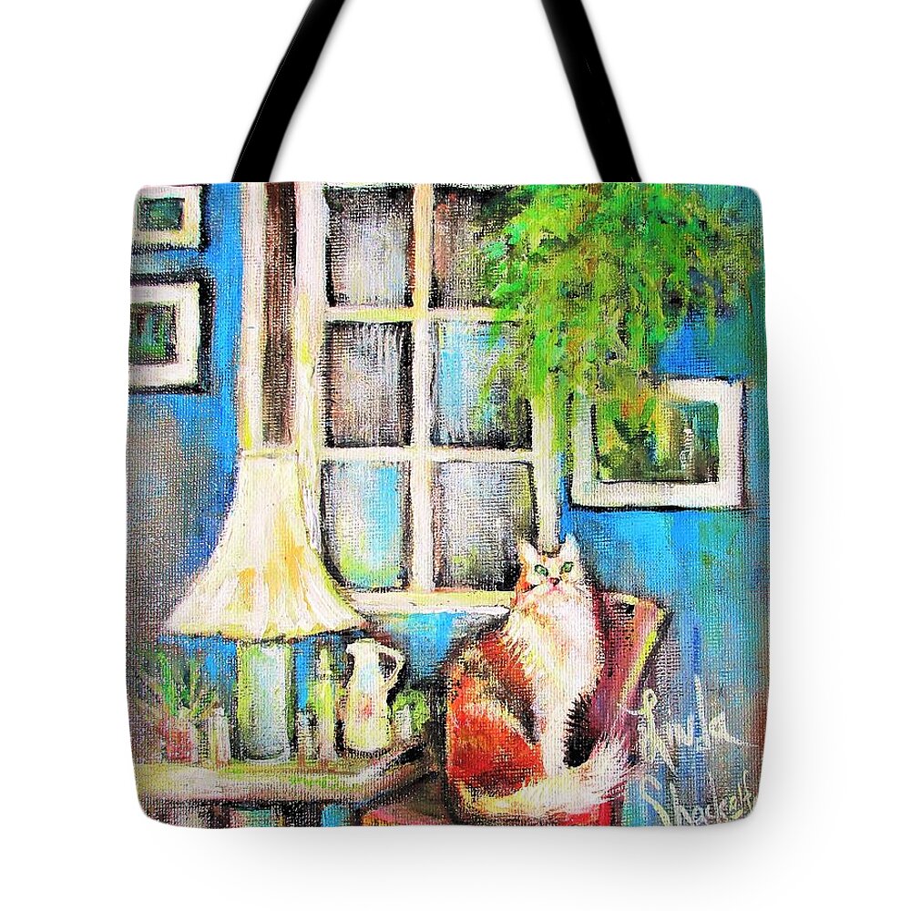 Cat Tote Bag featuring the painting Companion Cat by Linda Shackelford