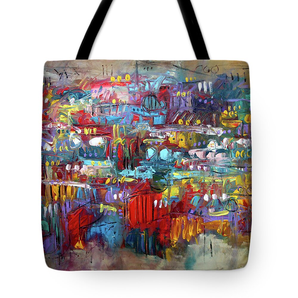 Music Tote Bag featuring the painting Composing For Joy by Jim Stallings