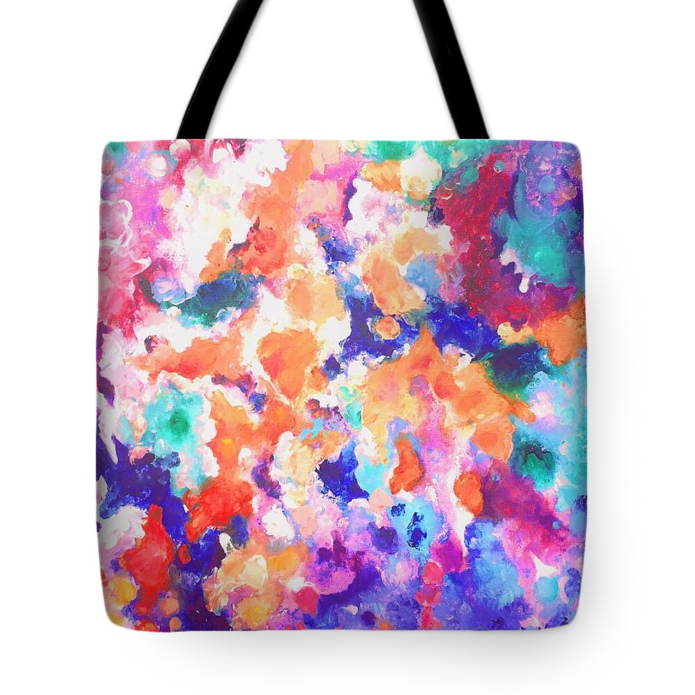 Contemporary Tote Bag featuring the painting Composition #6. Series Cosmic Garden. by Helen Kagan