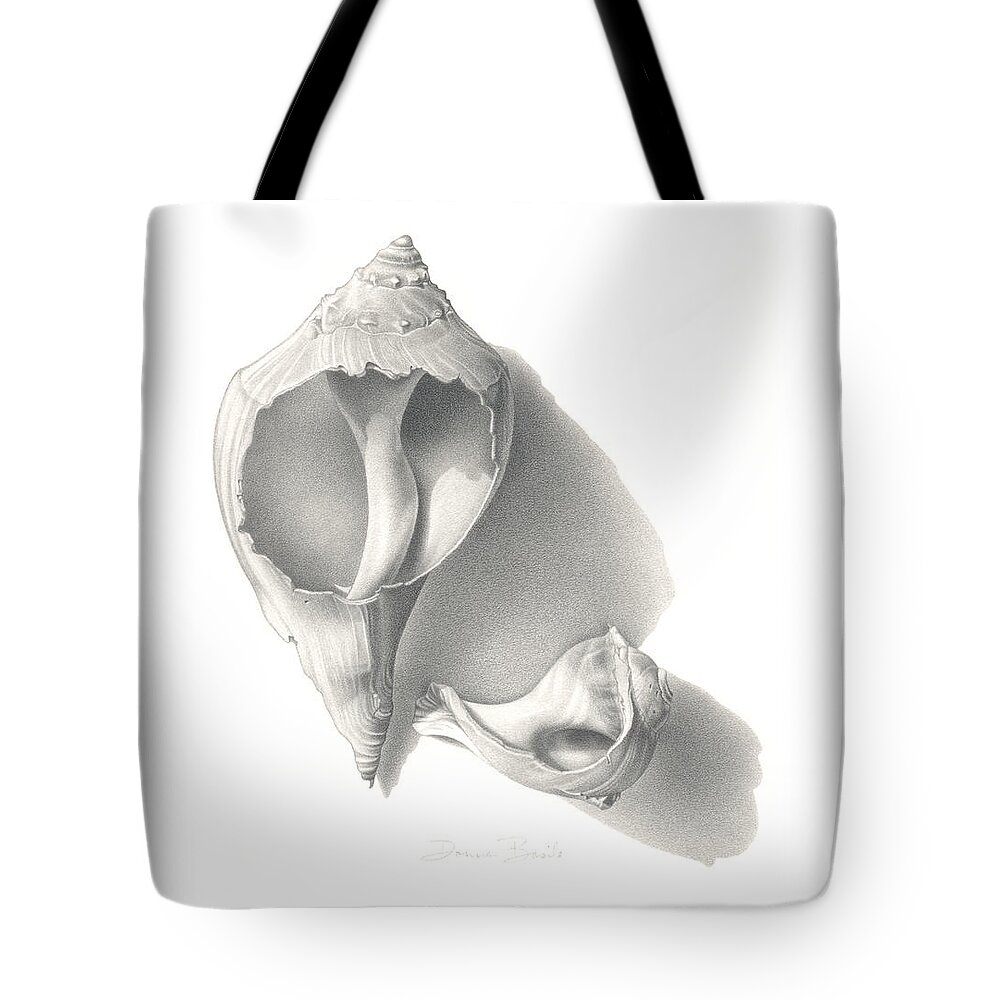 Derwent Tote Bag featuring the drawing Conch Shells by Donna Basile