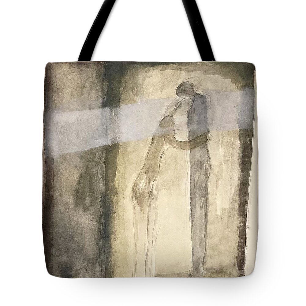 Couple Tote Bag featuring the drawing Consolation by David Euler